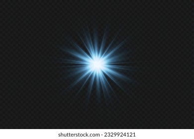 Blue star, bright particles, burning blue lights, stars, lasers, blue flash.