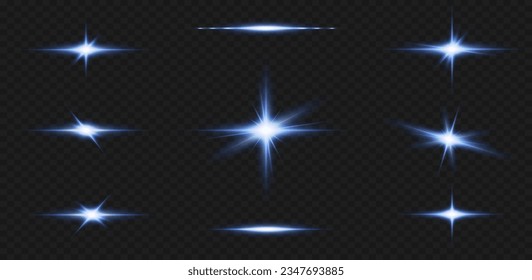 Blue star, bright particles, burning blue lights, stars, lasers, blue flash.