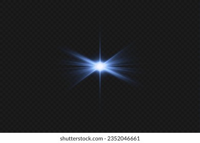 Blue star, bright particles, burning blue lights, stars, lasers, blue flash.