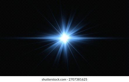 Estrella azul, partículas brillantes, luces azules ardientes, estrellas, láseres, destello azul.