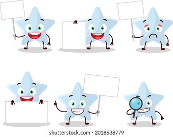 Blue star cartoon character bring information board. Vector illustration