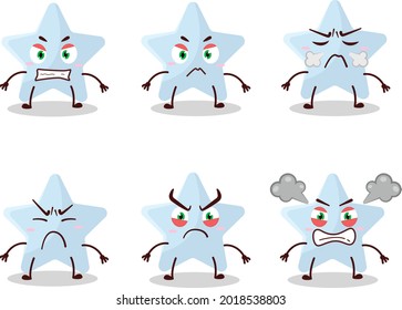 Blue star cartoon character with various angry expressions. Vector illustration