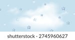 Blue star and cloud in blue background. Minimalist celestial vector design for baby nursery, wrapping paper, kids fabric, scrapbook, holiday decor, and cute aesthetic projects.
