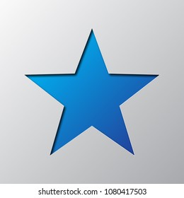 Blue star from cut paper with shadow. Vector illustration. Abstract star cut from paper