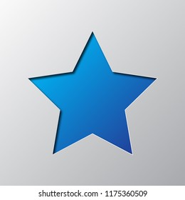 Blue star from cut paper with shadow. Vector illustration. Abstract star cut from paper