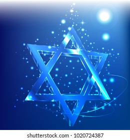 Blue Star Of David , Glass Jewish Symbol Abstract Background. 