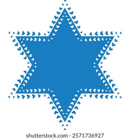 Blue Star of David Graphic with Heart Patterns. Vector illustration.