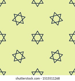 Blue Star of David icon isolated seamless pattern on yellow background. Jewish religion symbol. Symbol of Israel.  Vector Illustration