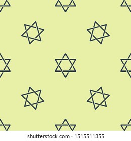 Blue Star of David icon isolated seamless pattern on yellow background. Jewish religion symbol. Symbol of Israel.  Vector Illustration