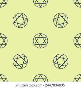 Blue Star of David icon isolated seamless pattern on yellow background. Jewish religion symbol. Symbol of Israel.  Vector Illustration