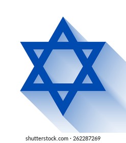 Blue Star of David with long shadow effect on white background