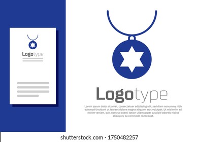 Blue Star of David necklace on chain icon isolated on white background. Jewish religion. Symbol of Israel. Jewellery and accessory. Logo design template element. Vector Illustration