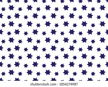 Blue Star of David seamless pattern on White background, Star of David various sizes