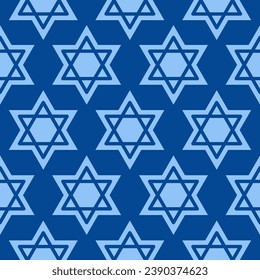 Blue Star Of David seamless pattern. Monochrome minimal background. Vector illustration