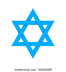 Blue star of David with shadow on intersections, isolated on white