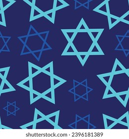 Blue Star of David symbol of Judaism seamless pattern.Vector illustration.Magen David stars pattern for different design.Print poster,seamless background