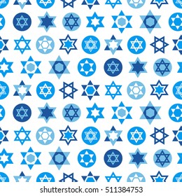 Blue Star of David symbols collection. Jewish seamless pattern. Judaism sign for textile, wallpaper, web page background, Jewish holidays design. Vector illustration