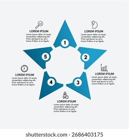  blue star five steps infographic, diagram - vector illustration