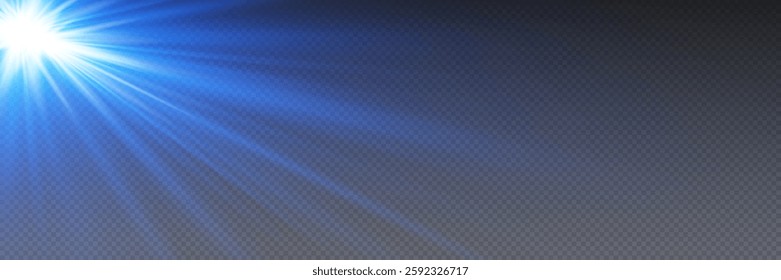 Blue star flash, explosion of light rays.