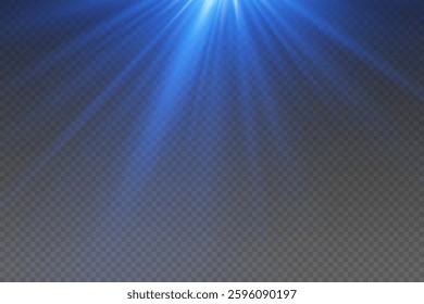 Blue star flash, explosion of light rays.
