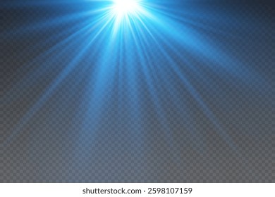 Blue star flash, explosion of light rays.