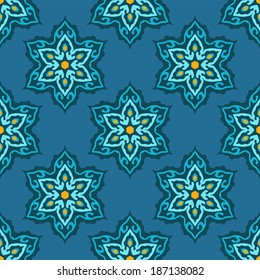Blue star flower seamless vector pattern