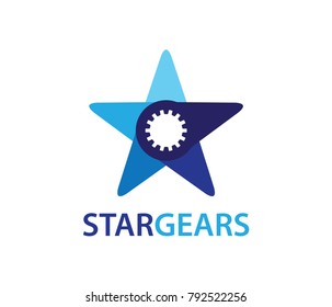 blue star gear vector logo