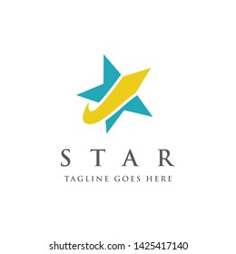 blue star with golden arrow logo icon vector template