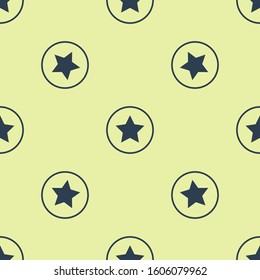 Blue Star icon isolated seamless pattern on yellow background. Favorite, best rating, award symbol.  Vector Illustration