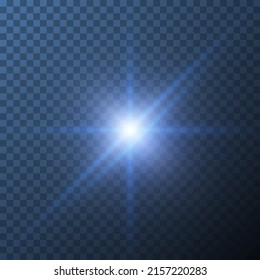 Blue star isolated on transparent background. Glow blue light effects. Glowing light burst explosion. Bright star illuminated. Flare effect with ray sparkles. Vector illustration