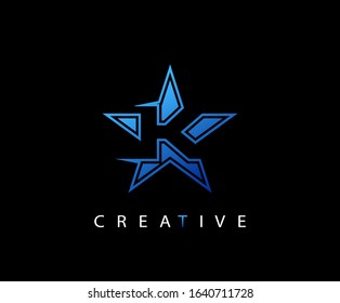 Blue Star K Letter Logo, technology and digital abstract line K logo Icon.  