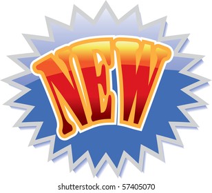 Blue star label with red word NEW. Vector illustration