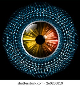 blue star Light Abstract Technology background for computer graphic website and internet, black background. orange eye.