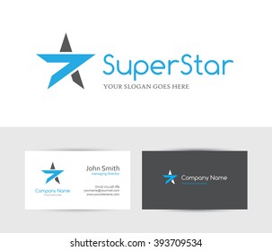 Blue Star Logo And Business Card Design Template