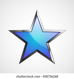 Blue star logo with metal elements for your design, isolated on white.