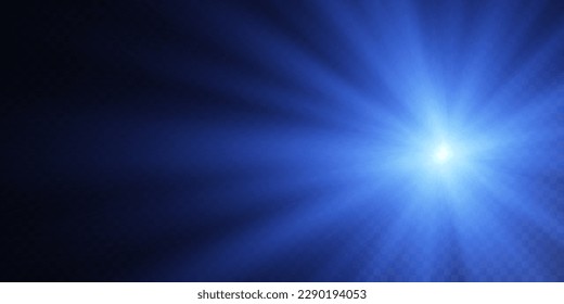 Blue star, on a black background. Starlight, glow effect and rays of light, glowing lights, sun.vector.
