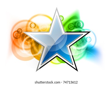 blue star on the rainbow background