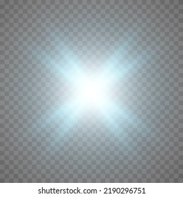 Blue star, on a transparent background, the effect of glow and rays of light, glowing lights, sun.vector.
