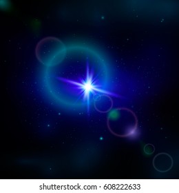 Blue star in open space. vector background