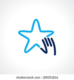 blue star outline with hand