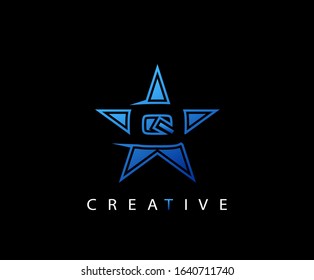 Blue Star Q Letter Logo, technology and digital abstract line Q logo Icon.  
