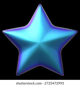 Design de vetor 3D realista de estrela azul. Emojis de galáxia ciberlaranja cromo espaço, elemento cintilante. Estrela de cinco pontas. Conquista do jogo de IU de classificação. Crachá brilhante de feedback positivo, prêmio, melhor qualidade