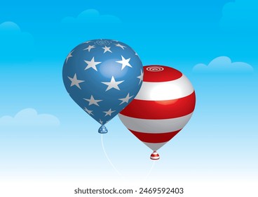 blue star and red white strip balloon background design