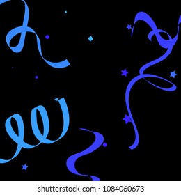 Blue star ribbon confetti. Fallen vector background. Blue geometric stars and ribbons explosion for invitation card. New year, christmas and birthday celebration template. Abstract fun background.