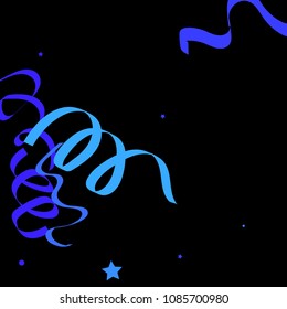 Blue star ribbon confetti. Fallen vector background. Blue geometric stars and ribbons explosion for invitation card. New year, christmas and birthday celebration template. Abstract fun background.