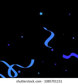 Blue star ribbon confetti. Fallen vector background. Blue geometric stars and ribbons explosion for invitation card. New year, christmas and birthday celebration template. Abstract fun background.