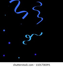Blue star ribbon confetti. Fallen vector background. Blue geometric stars and ribbons explosion for invitation card. New year, christmas and birthday celebration template. Abstract fun background.