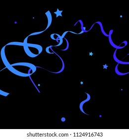 Blue star ribbon confetti. Fallen vector background. Blue geometric stars and ribbons explosion for invitation card. New year, christmas and birthday celebration template. Abstract fun background.