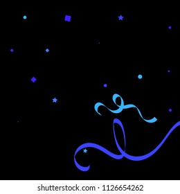 Blue star ribbon confetti. Fallen vector background. Blue geometric stars and ribbons explosion for invitation card. New year, christmas and birthday celebration template. Abstract fun background.