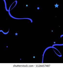 Blue star ribbon confetti. Fallen vector background. Blue geometric stars and ribbons explosion for invitation card. New year, christmas and birthday celebration template. Abstract fun background.